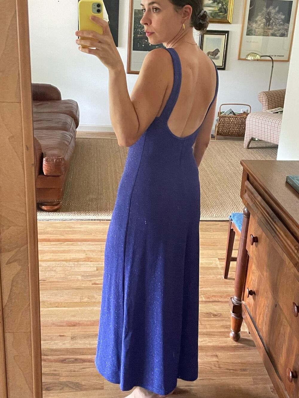 Y2K Periwinkle Sparkly Maxi Dress Open Back Size Small